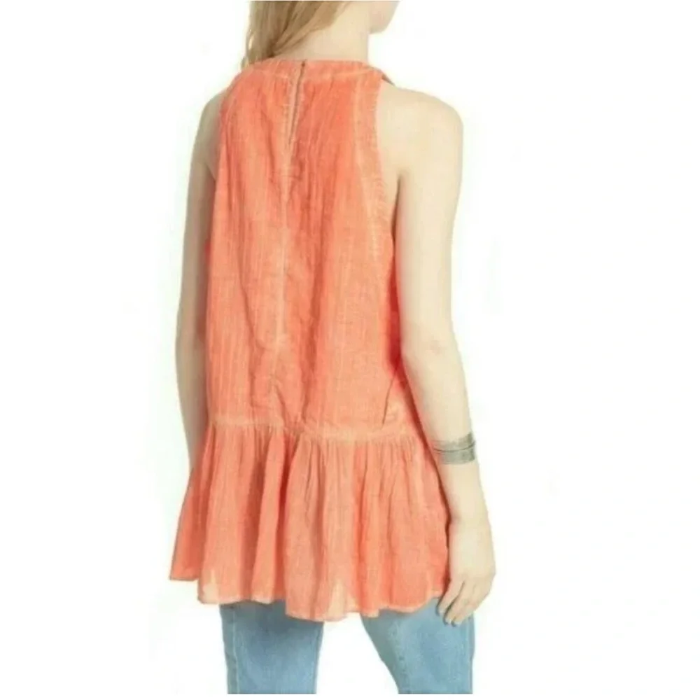 Free People Red Orange Breathless Moments Sleeveless Tunic Top Sz L